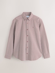 Burgundy Red Geo Print Stretch Oxford Long Sleeve Shirt - Image 5 of 7