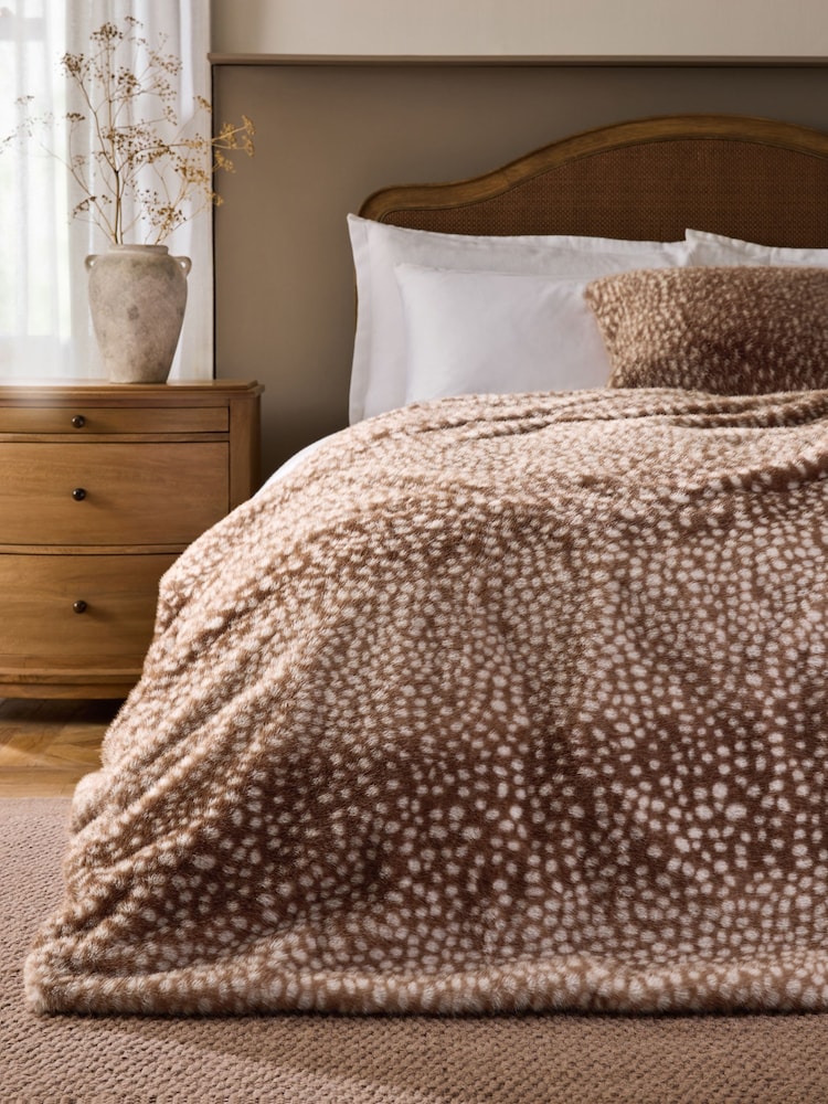 Natural Deer Faux Fur Throw - Image 1 of 3 Natural Deer Faux Fur Throw - Image 1 of 3
