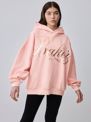Baker by Ted Baker Pink Oversized Metallic Script Logo Hoodie - Imaginea 1 din 9