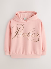 Baker by Ted Baker Pink Oversized Metallic Script Logo Hoodie - Imaginea 4 din 9