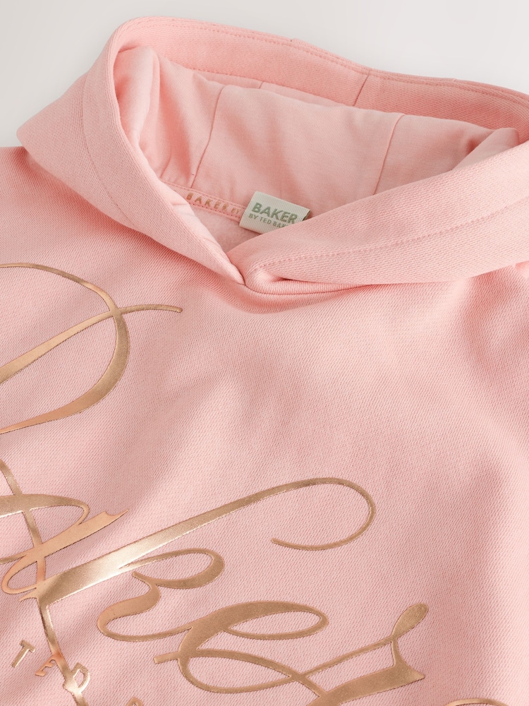 Baker by Ted Baker Pink Oversized Metallic Script Logo Hoodie - Imaginea 9 din 9