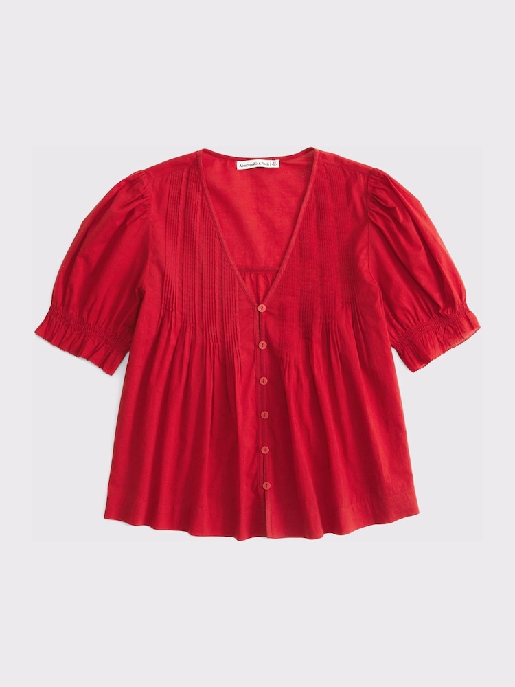 Rot - Abercrombie & Fitch Short Sleeve Button-Through Blouse - Bild 1 von 1