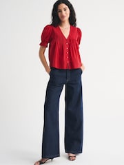 Abercrombie & Fitch Red Short Sleeve Button-Through Blouse - Image 2 of 6