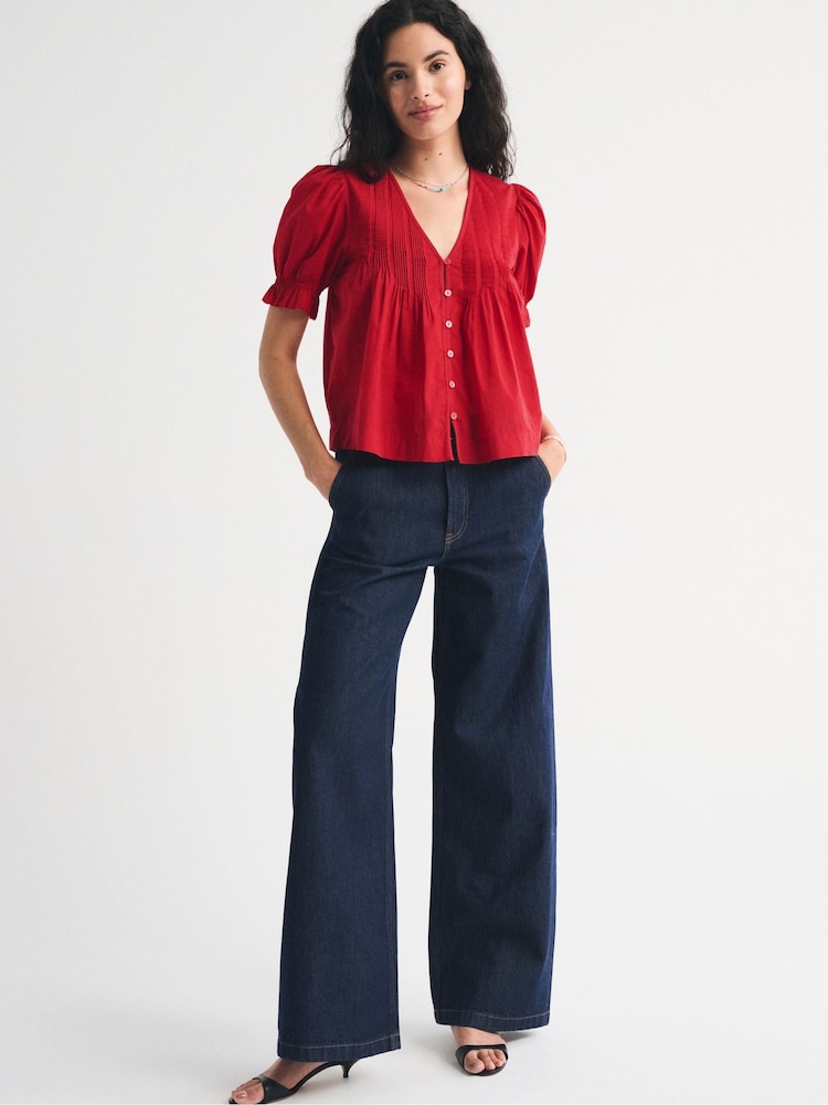 Abercrombie & Fitch Red Short Sleeve Button-Through Blouse - Image 2 of 6 Abercrombie & Fitch Red Short Sleeve Button-Through Blouse - Image 2 of 6