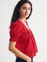 Abercrombie & Fitch Red Short Sleeve Button-Through Blouse - Image 4 of 6