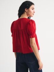 Abercrombie & Fitch Red Short Sleeve Button-Through Blouse - Image 5 of 6