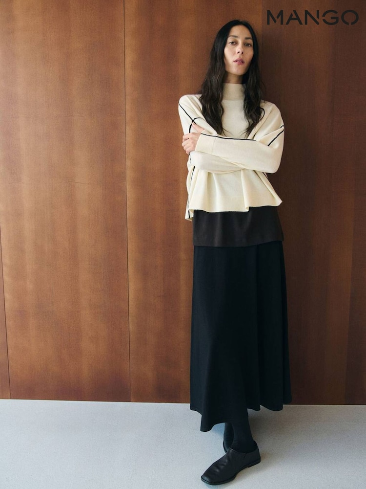 Mango White Contrast Detail Long Sleeve Jumper - Image 1 of 7