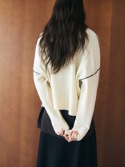Mango White Contrast Detail Long Sleeve Jumper - Image 4 of 7