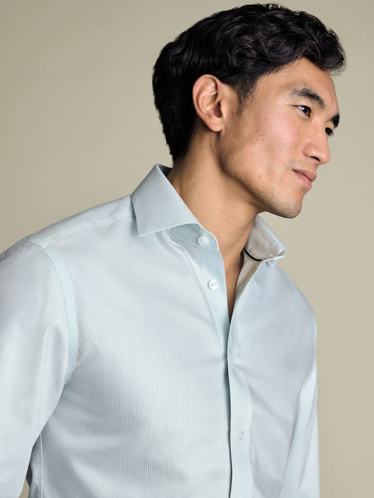 Charles Tyrwhitt Green Non-Iron Greenwich Weave Cutaway Shirt - Image 2 of 6 Charles Tyrwhitt Green Non-Iron Greenwich Weave Cutaway Shirt - Image 2 of 6