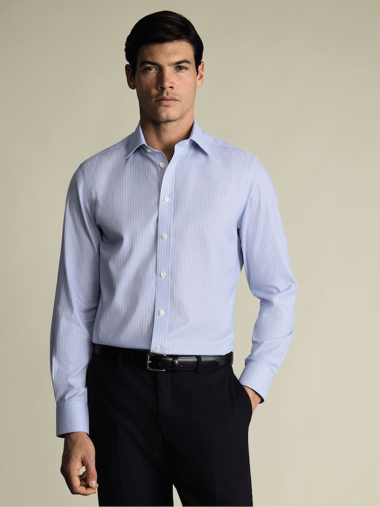 Charles Tyrwhitt Blue Non-Iron Twill Stripe Shirt - Image 1 of 6