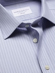 Charles Tyrwhitt Blue Non-Iron Twill Stripe Shirt - Image 5 of 6