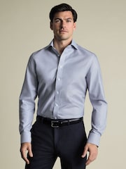 Charles Tyrwhitt Blue Non-Iron Greenwich Weave Cutaway Shirt - Image 1 of 6