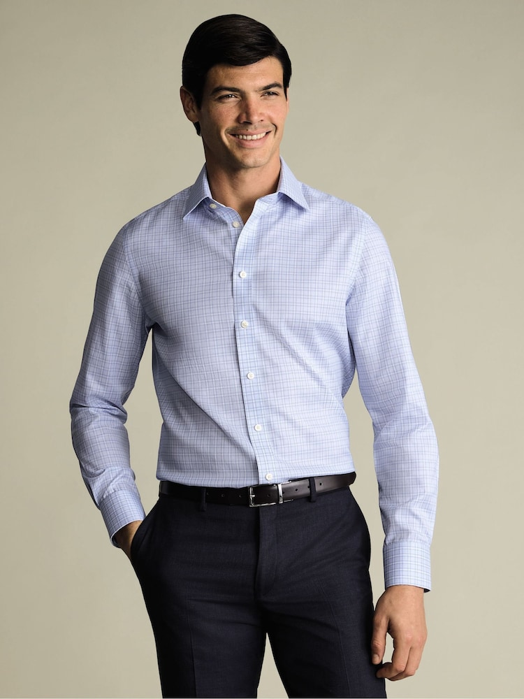 Charles Tyrwhitt Blue Non-Iron Twill Check Shirt - Image 1 of 6