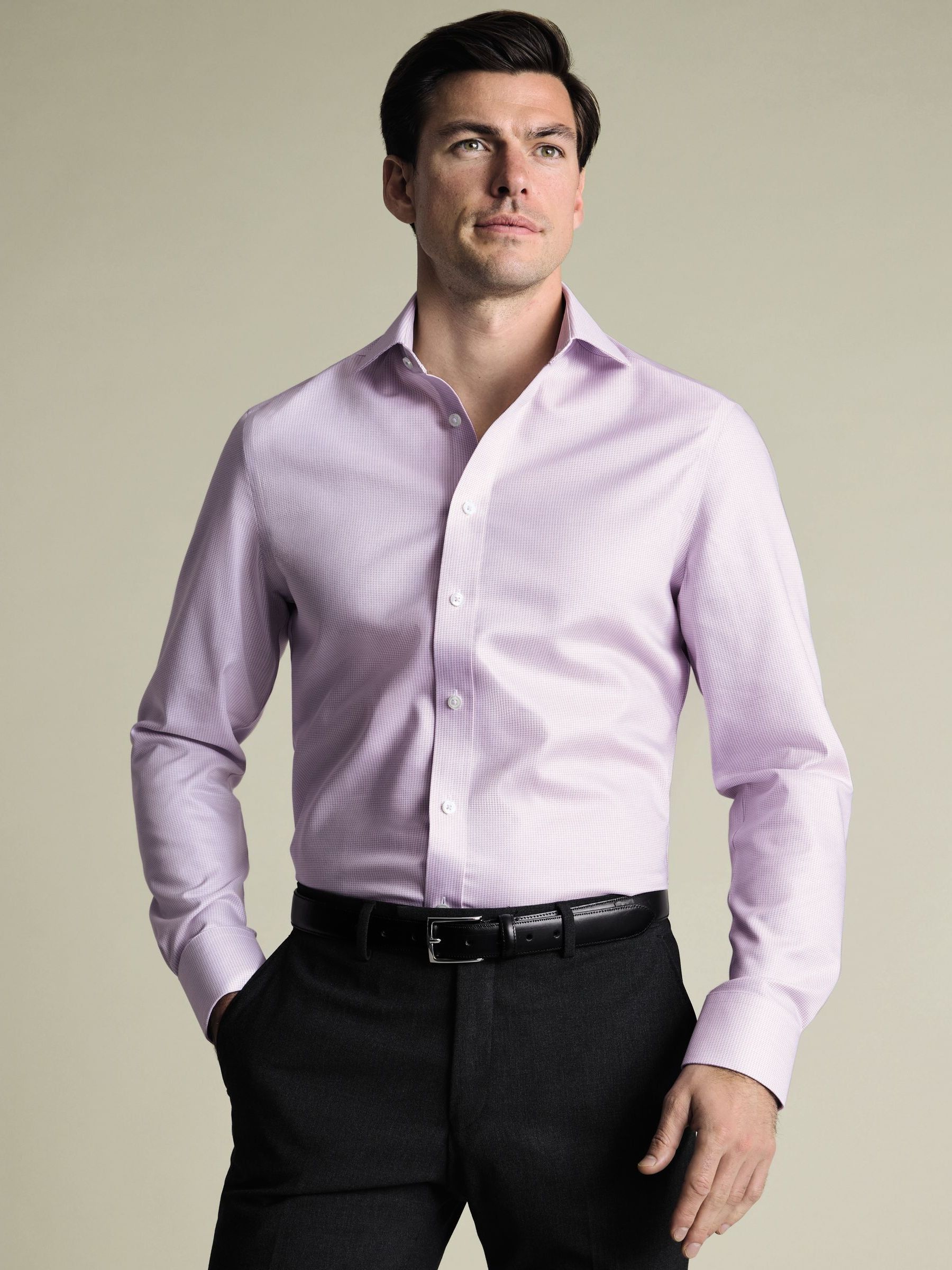 Buy Charles Tyrwhitt Purple Non-Iron Greenwich Weave Cutaway Shirt