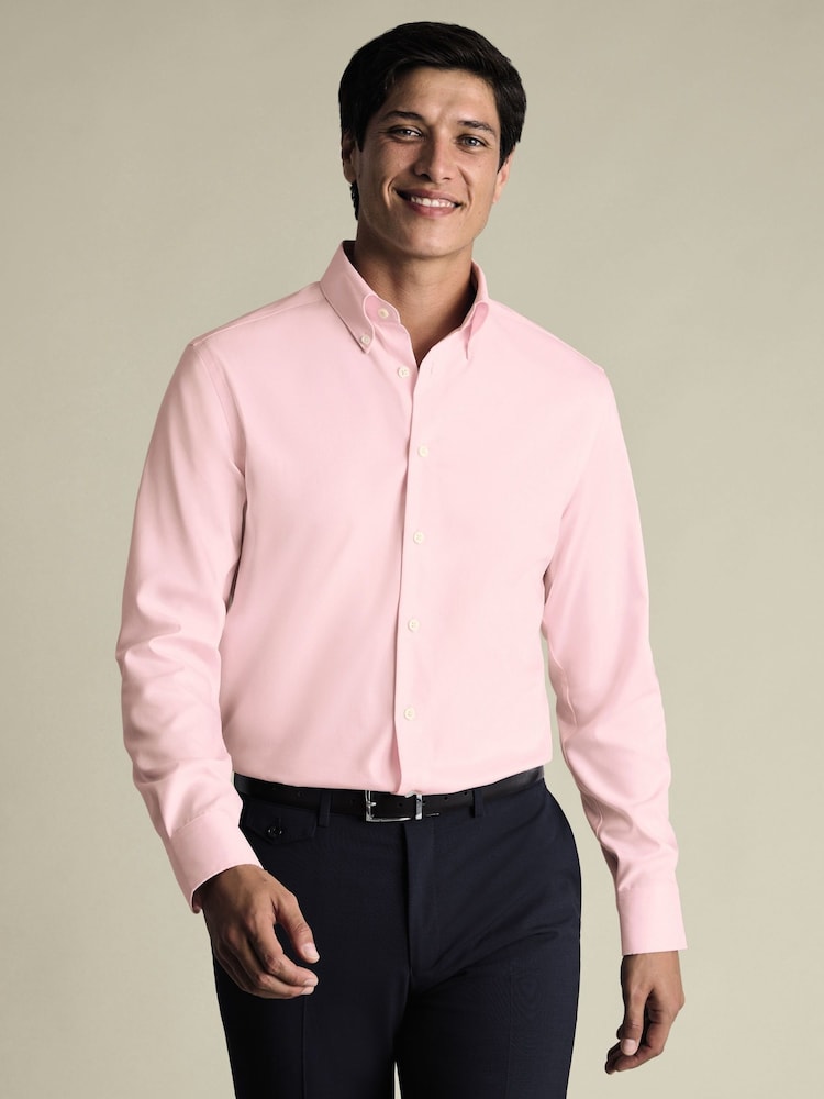 Charles Tyrwhitt Pink Non Iron Pinpoint Oxford Shirt - Image 1 of 6