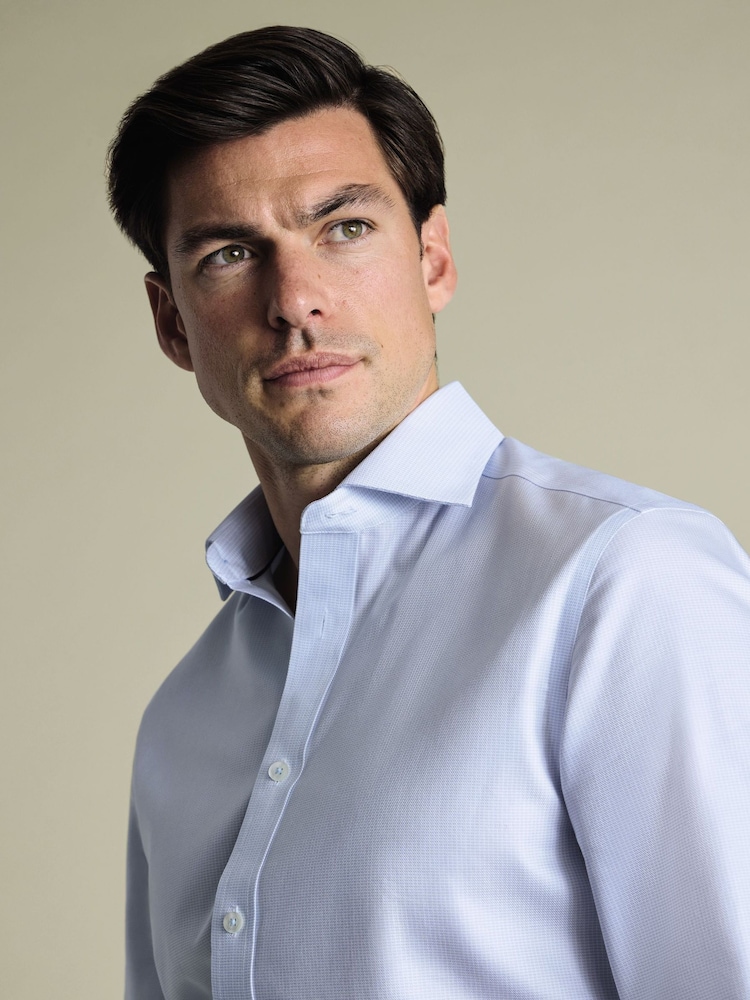 Charles Tyrwhitt Blue Non-Iron Greenwich Weave Cutaway Shirt - Image 2 of 6 Charles Tyrwhitt Blue Non-Iron Greenwich Weave Cutaway Shirt - Image 2 of 6