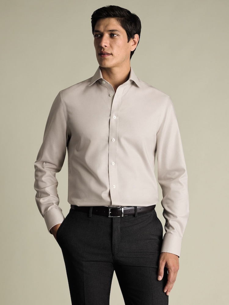Charles Tyrwhitt Natural Non-Iron Greenwich Weave Cutaway Shirt - Image 1 of 6 Charles Tyrwhitt Natural Non-Iron Greenwich Weave Cutaway Shirt - Image 1 of 6