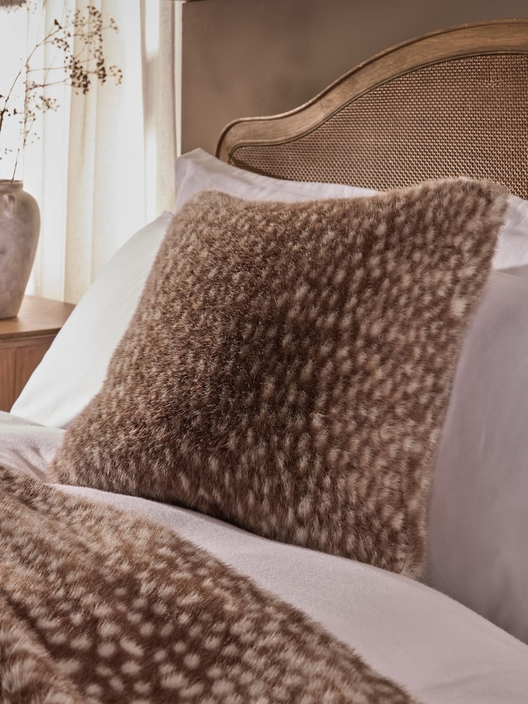 Brown Deer Faux Fur Cushion - Image 1 of 4 Brown Deer Faux Fur Cushion - Image 1 of 4