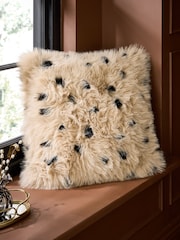 Mid Natural Faux Fur Polka Dot Cushion - Image 1 of 4