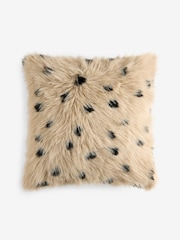 Mid Natural Faux Fur Polka Dot Cushion - Image 2 of 4