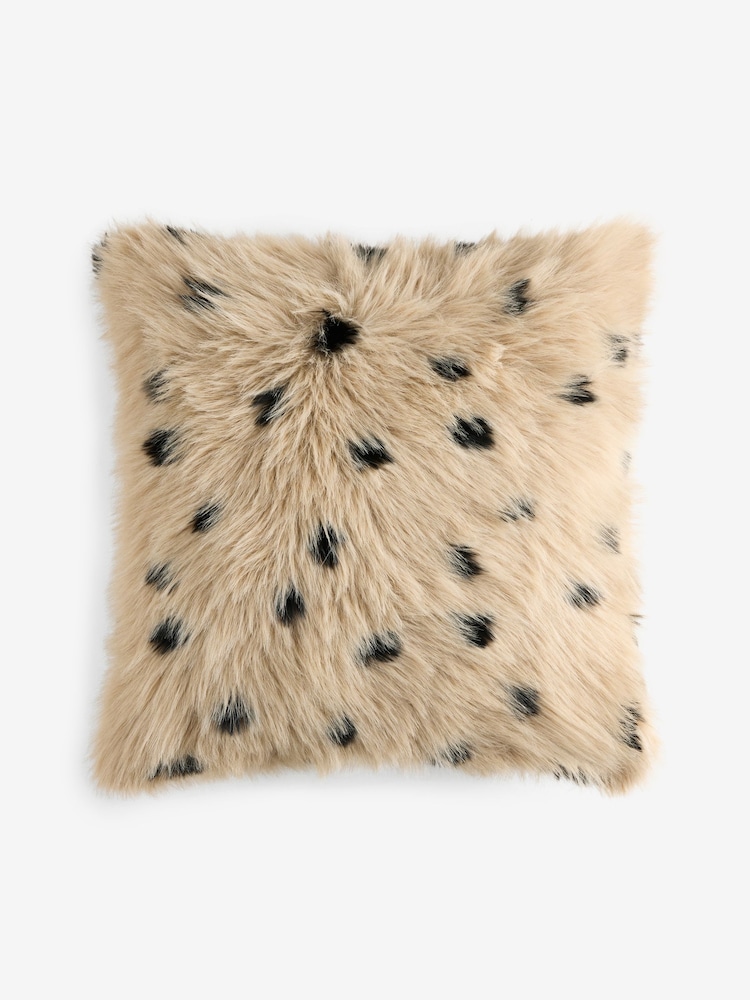 Mid Natural Faux Fur Polka Dot Cushion - Image 2 of 4