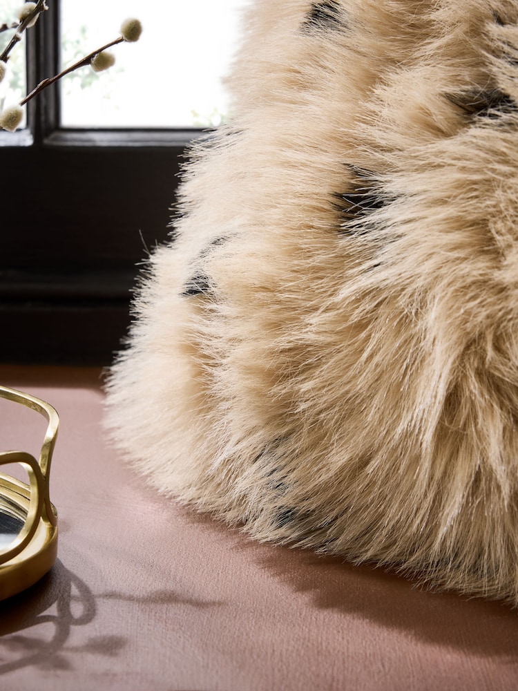 Mid Natural Faux Fur Polka Dot Cushion - Image 4 of 4