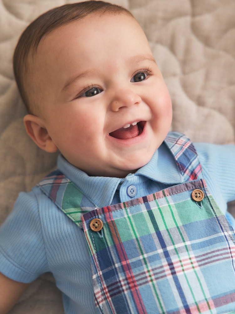 Blue/Green Check Woven Dungaree and Bodysuit Set (0mths-2yrs) - Image 2 of 5 Blue/Green Check Woven Dungaree and Bodysuit Set (0mths-2yrs) - Image 2 of 5