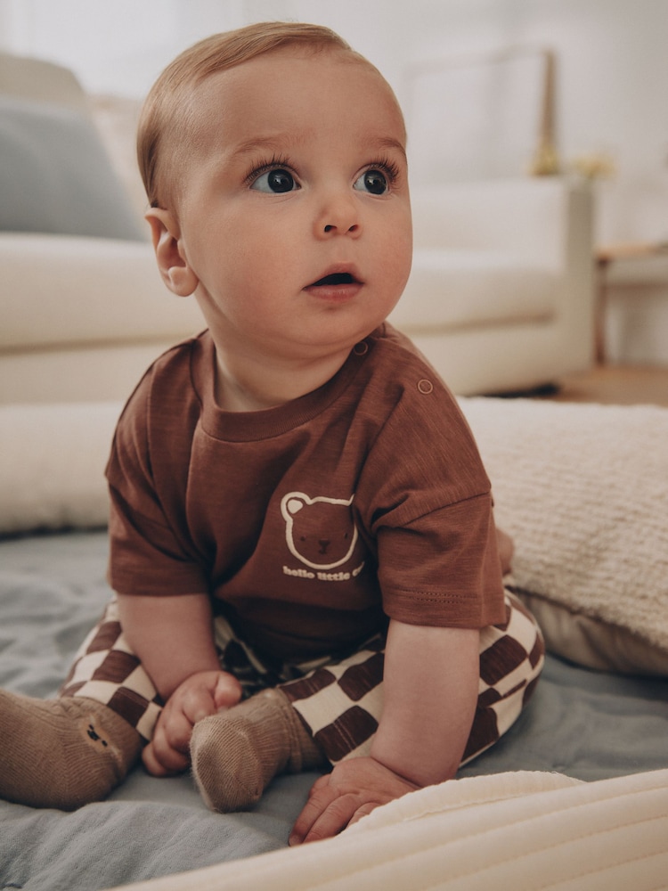 Brown Checkerboard Bear Top and Leggings Baby Set (0mths-3yrs) - Image 1 of 3 Brown Checkerboard Bear Top and Leggings Baby Set (0mths-3yrs) - Image 1 of 3