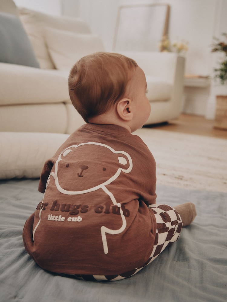 Brown Checkerboard Bear Top and Leggings Baby Set (0mths-3yrs) - Image 2 of 3 Brown Checkerboard Bear Top and Leggings Baby Set (0mths-3yrs) - Image 2 of 3