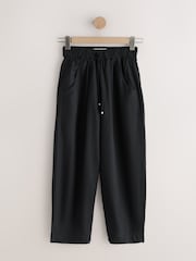 Black Barrel Leg Linen Cotton Blend Trousers - Image 1 of 3