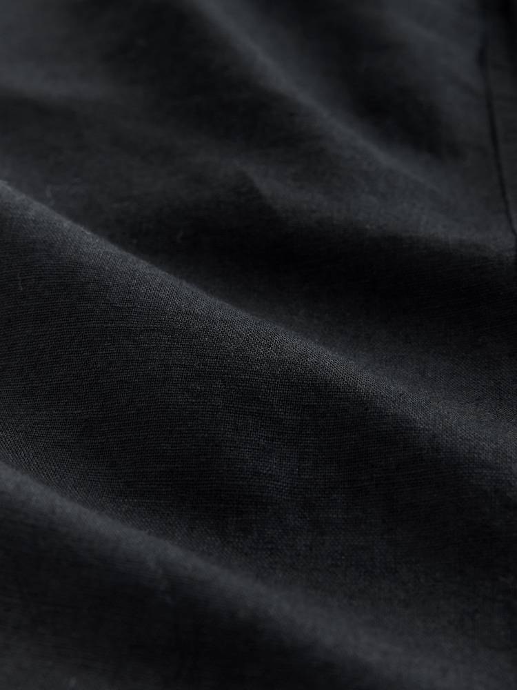 Black Barrel Leg Linen Cotton Blend Trousers - Image 2 of 3