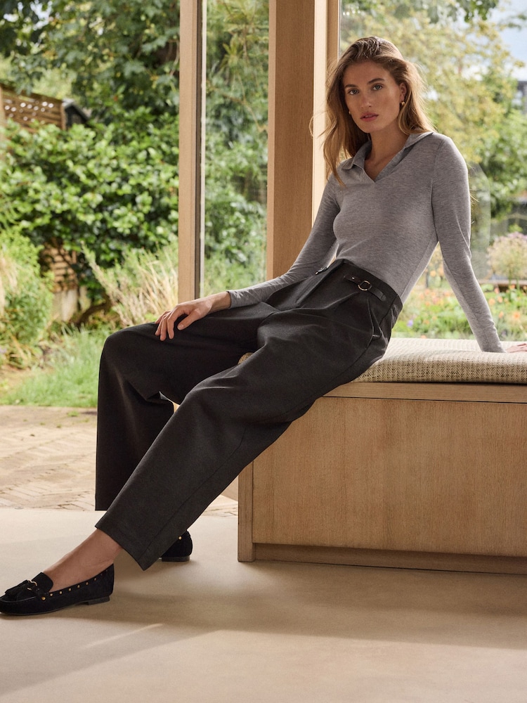 Grey N. Premium Heavyweight Ponte Barrel Leg Trousers - Image 1 of 8 Grey N. Premium Heavyweight Ponte Barrel Leg Trousers - Image 1 of 8