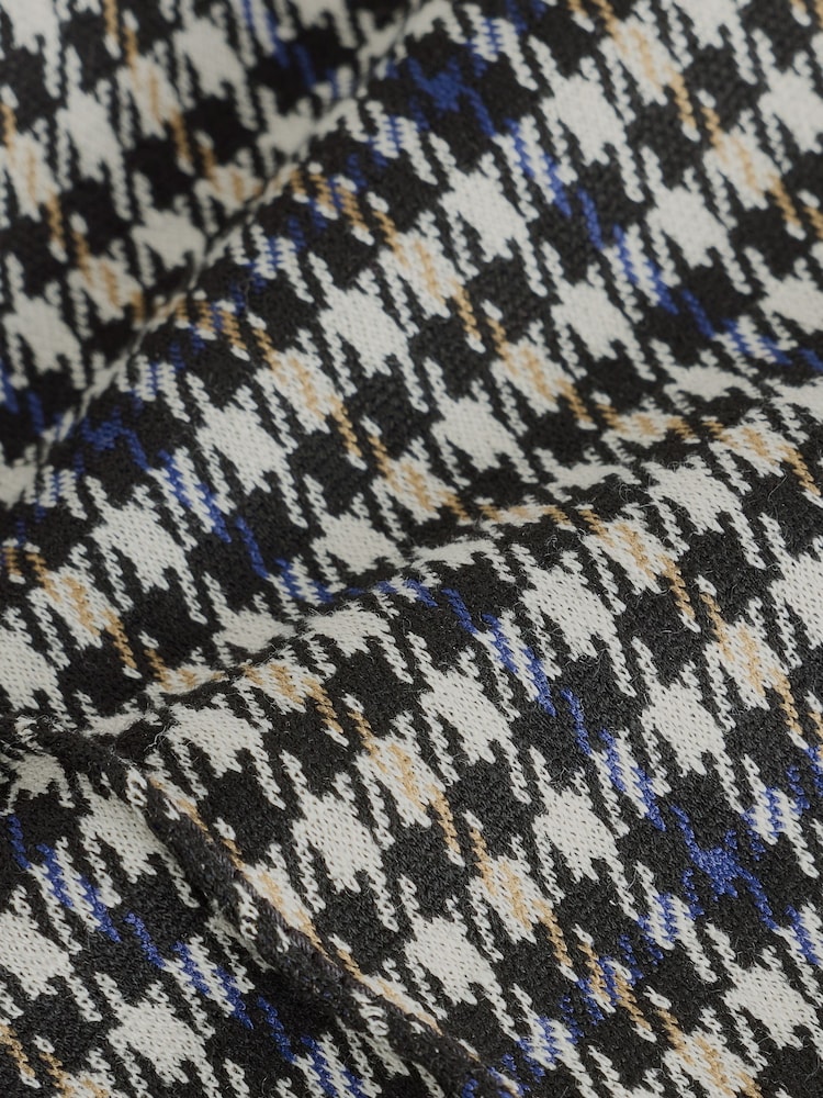 Ecru/Blue/Black Check Ponte Wide Leg Trousers With Button Detailing - Image 3 of 3