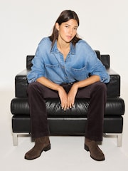 Chocolate Brown Cord Bootcut Trousers With Modal - Image 3 of 9