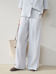 Slate Blue/White Stripe Textured Wide Trousers With Linen 2 Pack - Image 2 of 9