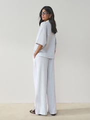 Slate Blue/White Stripe Textured Wide Trousers With Linen 2 Pack - Image 4 of 9