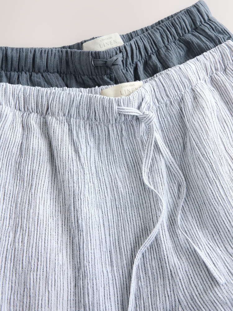 Slate Blue/White Stripe Textured Wide Trousers With Linen 2 Pack - Image 9 of 9