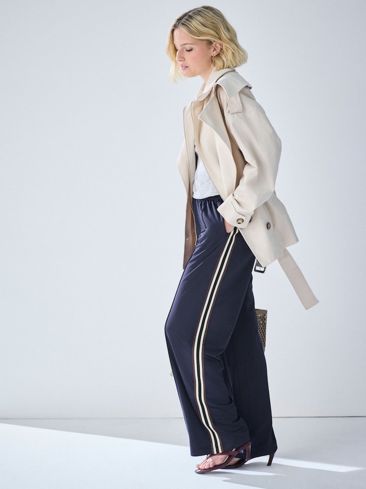 Bleumarin albastru - Pantaloni largi cu dungi laterale - Imaginea 1 din 8