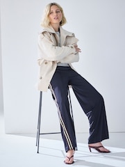 Bleumarin albastru - Pantaloni largi cu dungi laterale - Imaginea 2 din 8