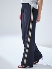 Bleumarin albastru - Pantaloni largi cu dungi laterale - Imaginea 3 din 8