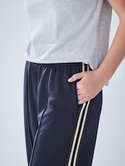 Bleumarin albastru - Pantaloni largi cu dungi laterale - Imaginea 5 din 8