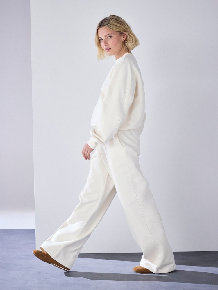 Ecru White Wide Leg Joggers - Image 2 of 8