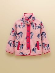 Joules Girls' Borg Pink Horse Fleece Jacket - Image 1 of 5