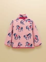 Joules Girls' Borg Pink Horse Fleece Jacket - Image 2 of 5