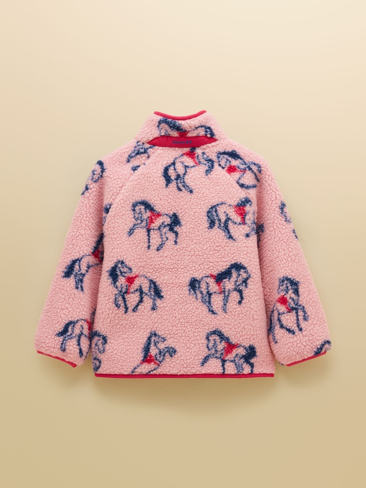 Joules Girls' Borg Pink Horse Fleece Jacket - Image 2 of 5