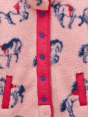 Joules Girls' Borg Pink Horse Fleece Jacket - Image 3 of 5