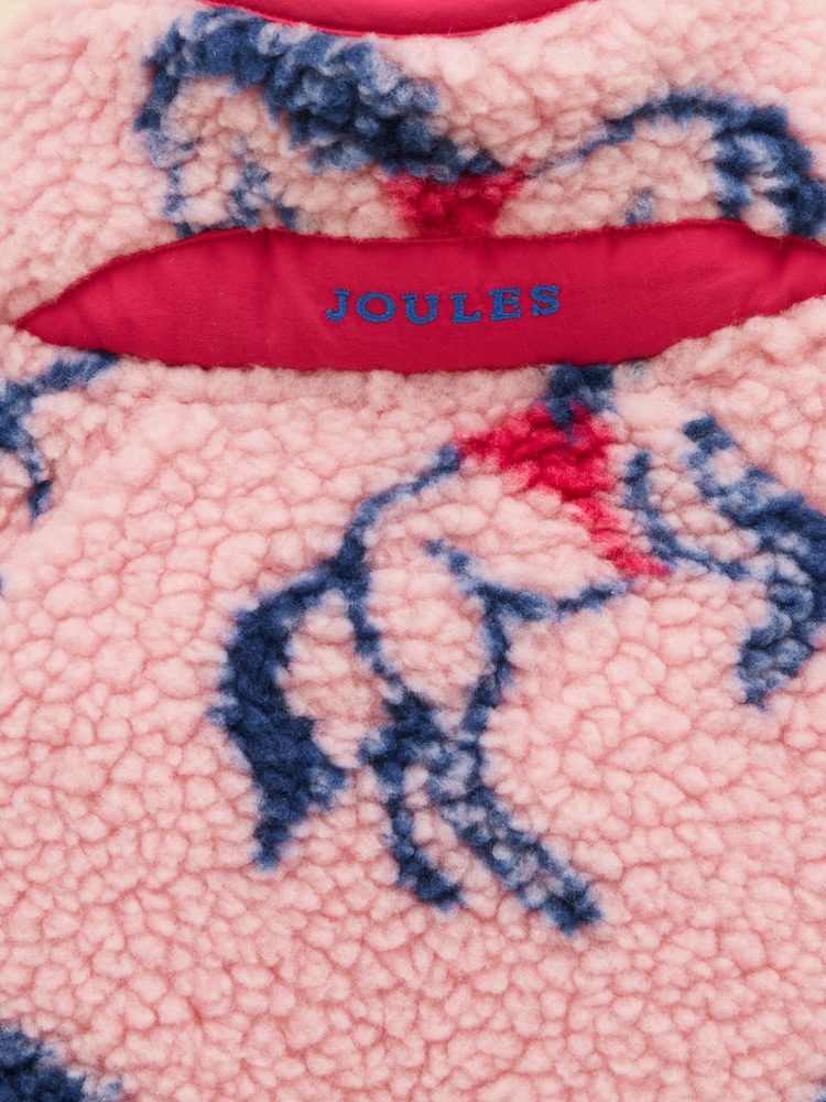 Joules Girls' Borg Pink Horse Fleece Jacket - Image 5 of 5