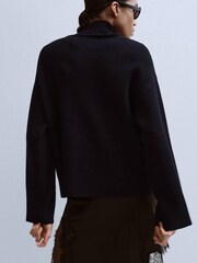 Mango Blue Button Detail High Neck Long Sleeve Jumper - Image 4 of 6