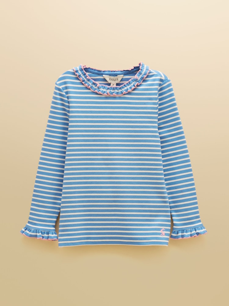 Cream & Blå - Joules Girls' Sophie Long Sleeve Ribbed Top - Bild 1 av 4