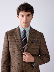 Brown Slim Fit Dogtooth Check Blazer - Image 1 of 12